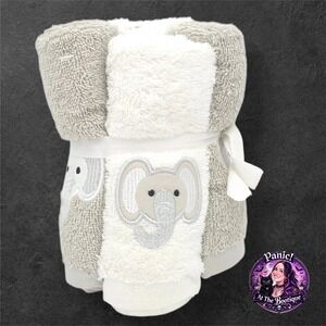 Elephant Washcloth 6Pk Cotton Grey White Embroidered Bath Set‎ Plush Towel New